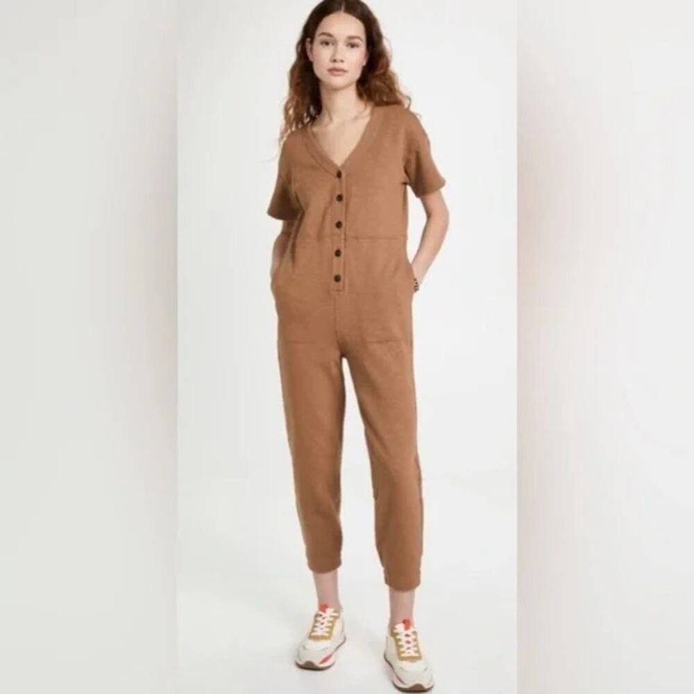 Madewell Small MWL Short-Sleeve Coverall Jumpsuit Kraft Brown Coveralls Henley